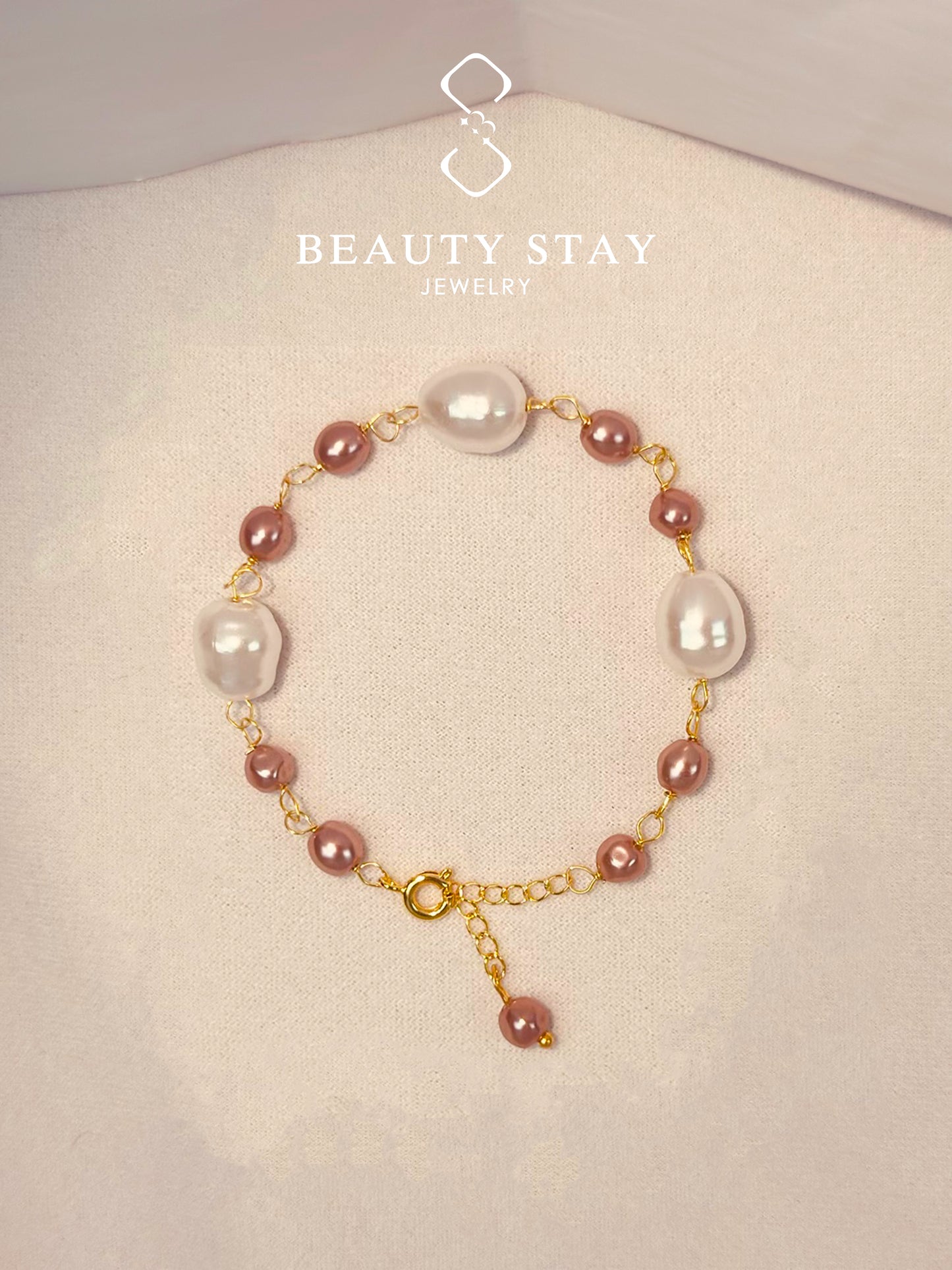 Baroque gold pearl bracelet-Pink