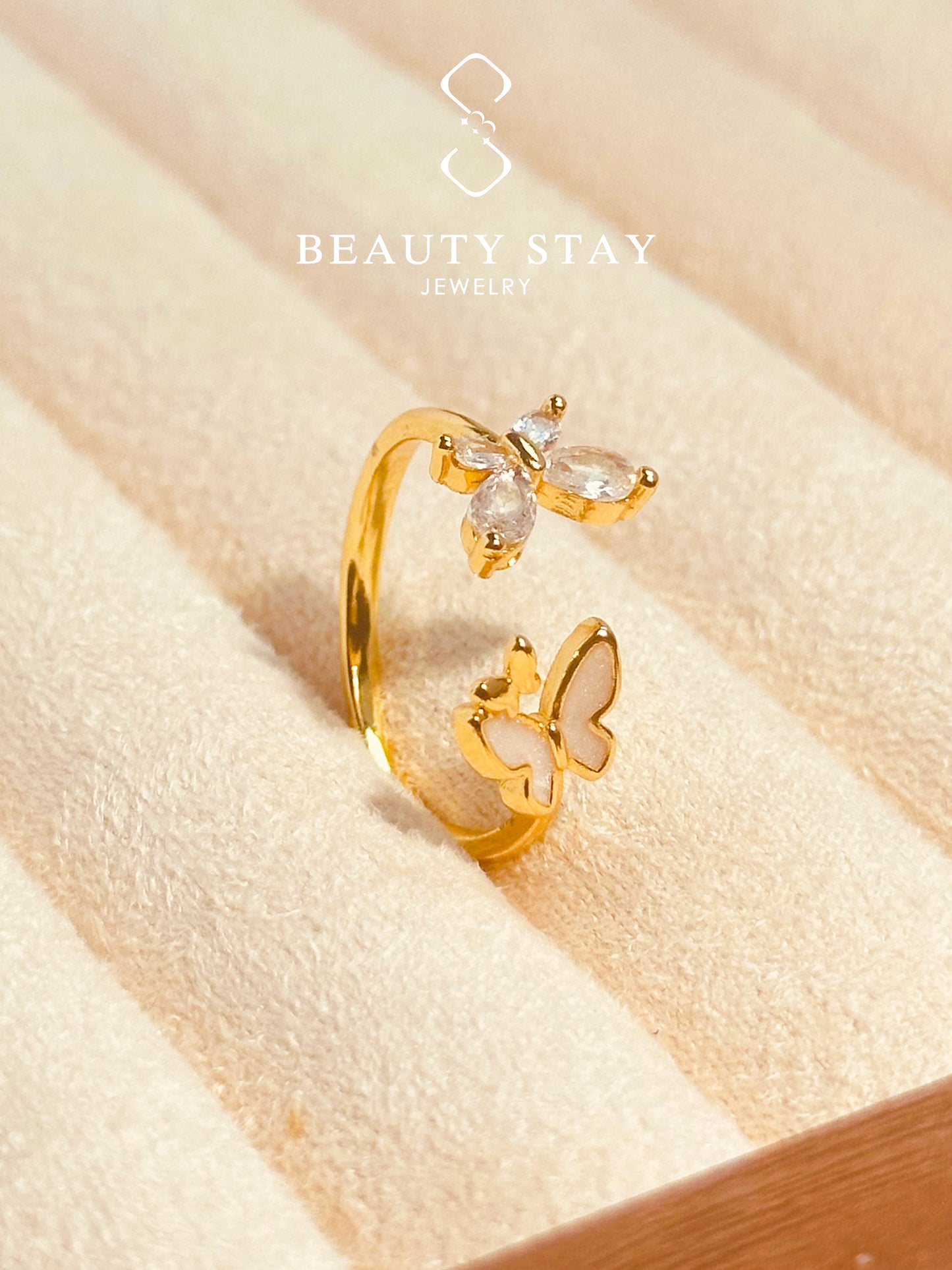 Gold diamond butterfly ring