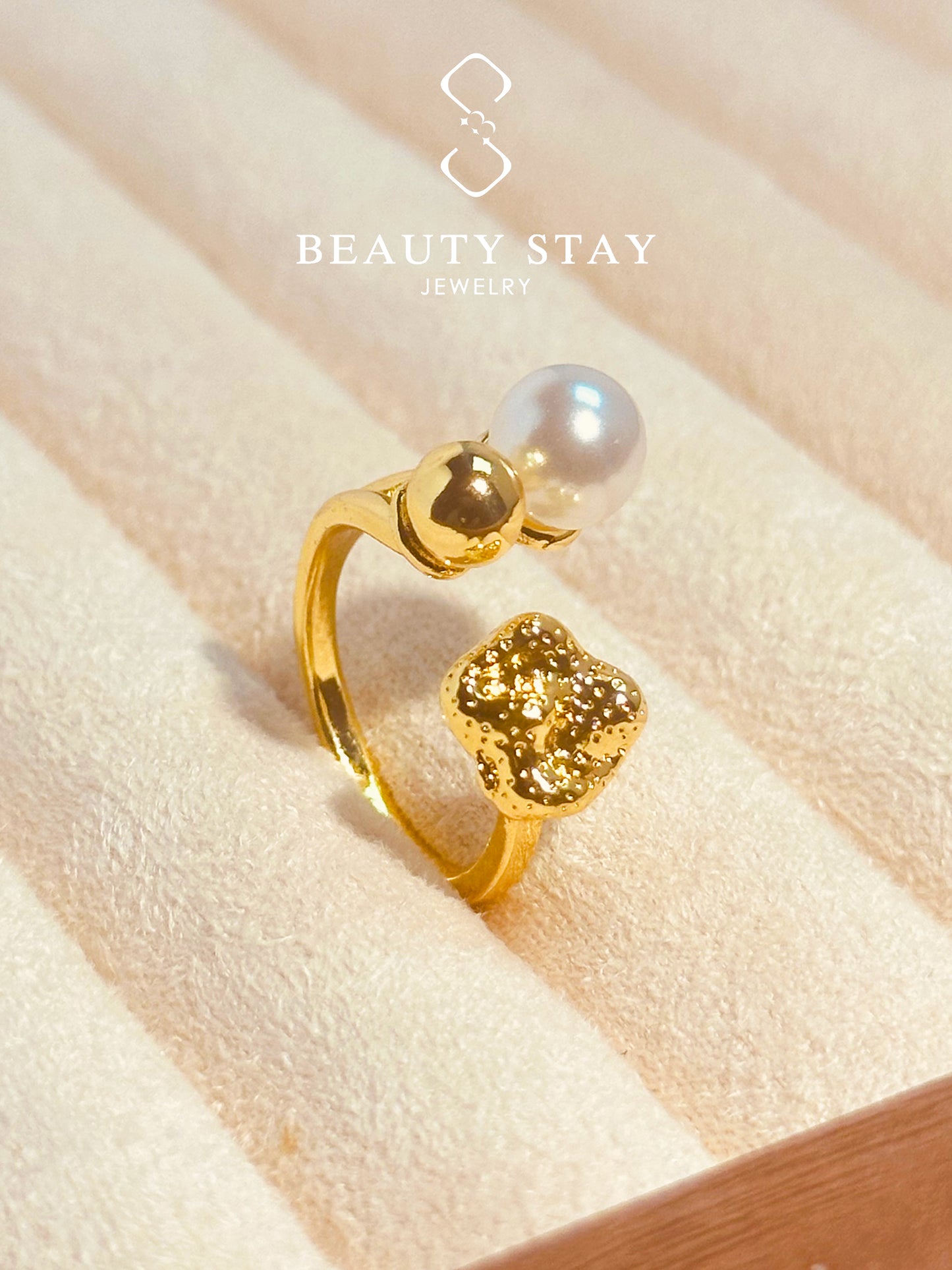 Gold plated pearl open ring