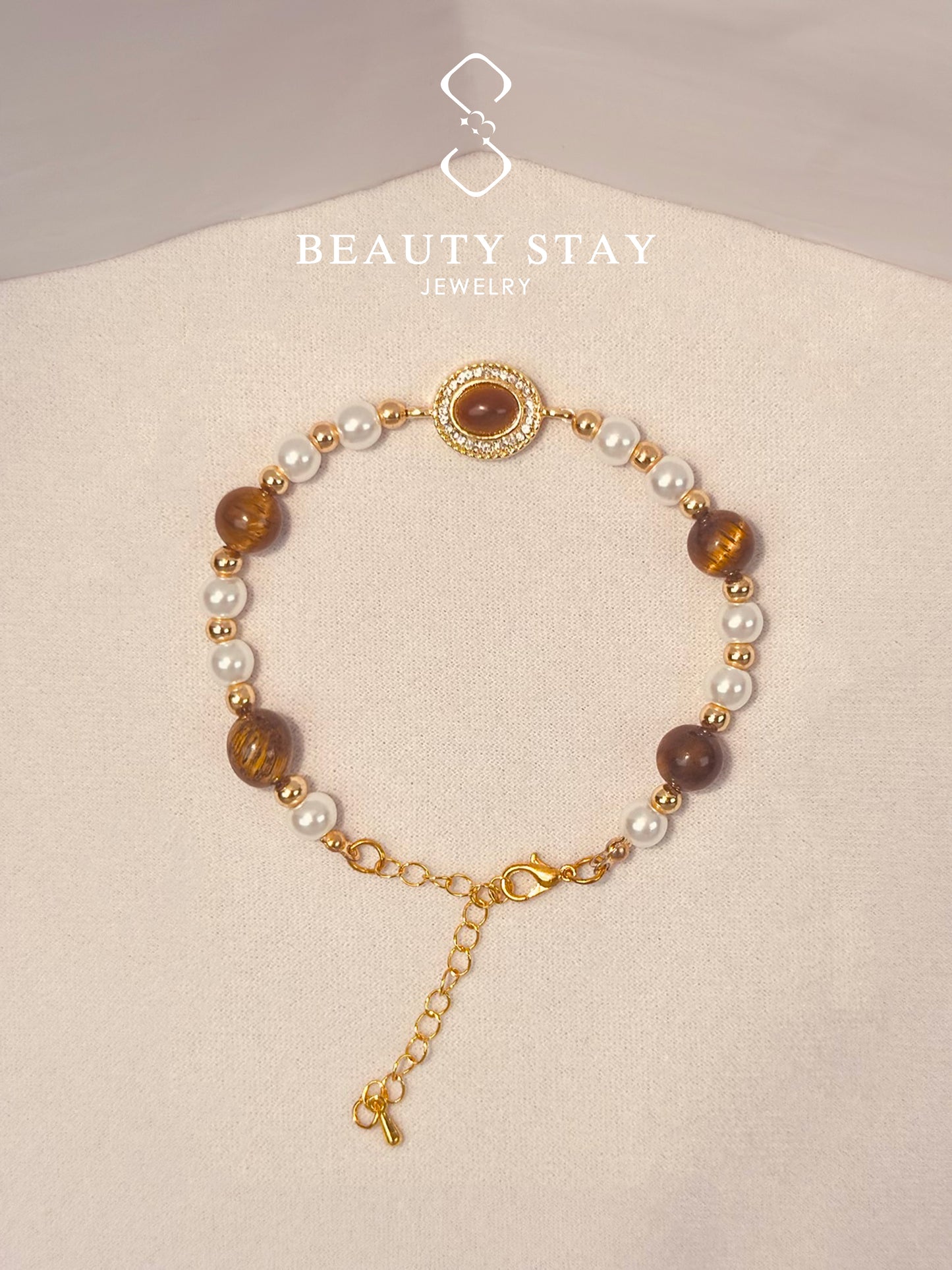 Baroque gold pearl bracelet-cat eye stone