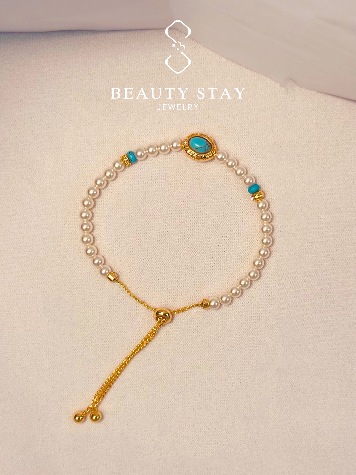 Baroque gold pearl bracelet-Blue Stone