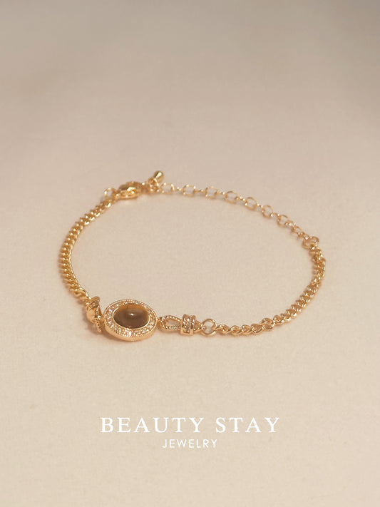 Baroque gold pearl bracelet-Cat eye stone