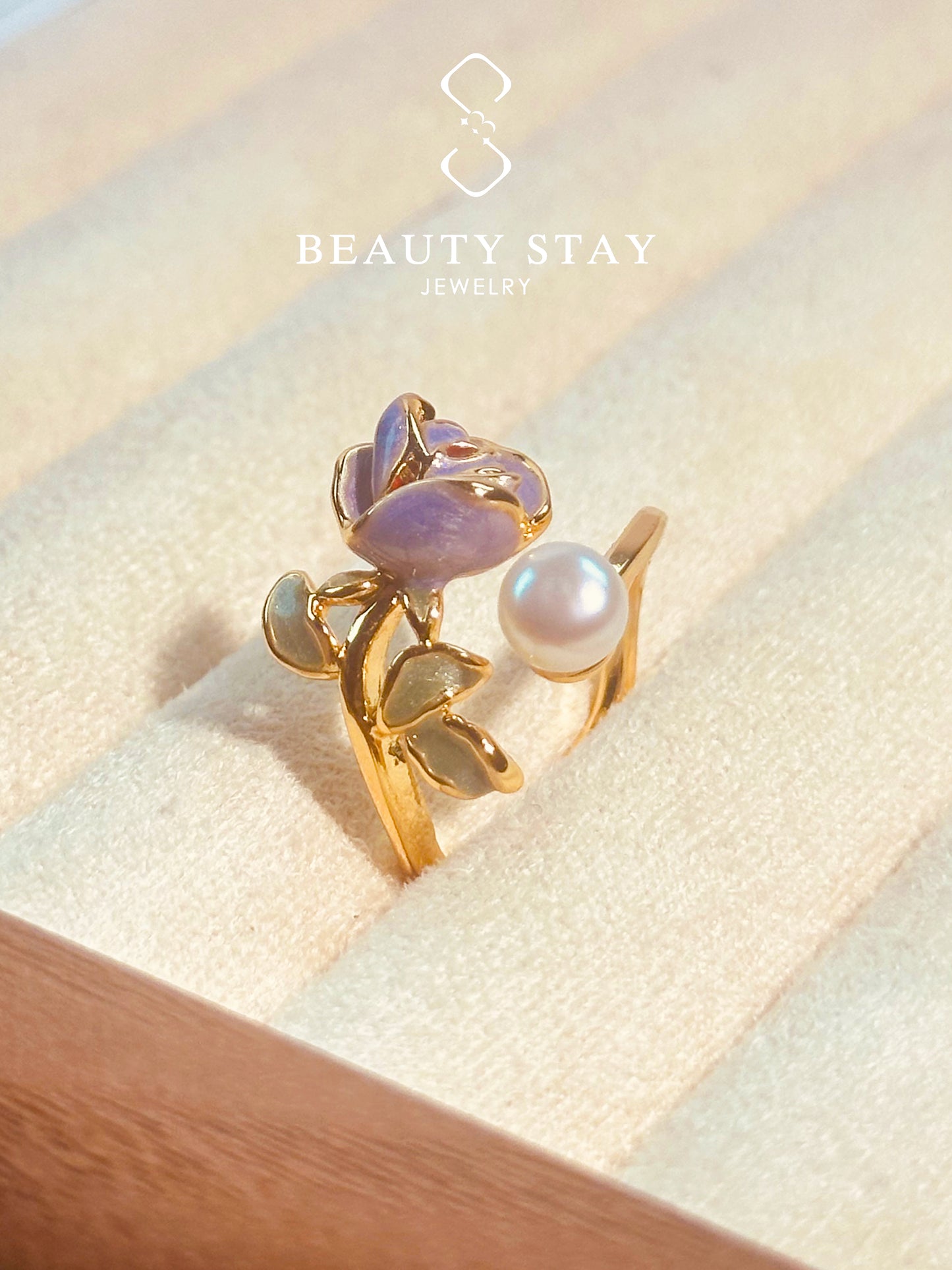 Gold plated pearl &flower open ring