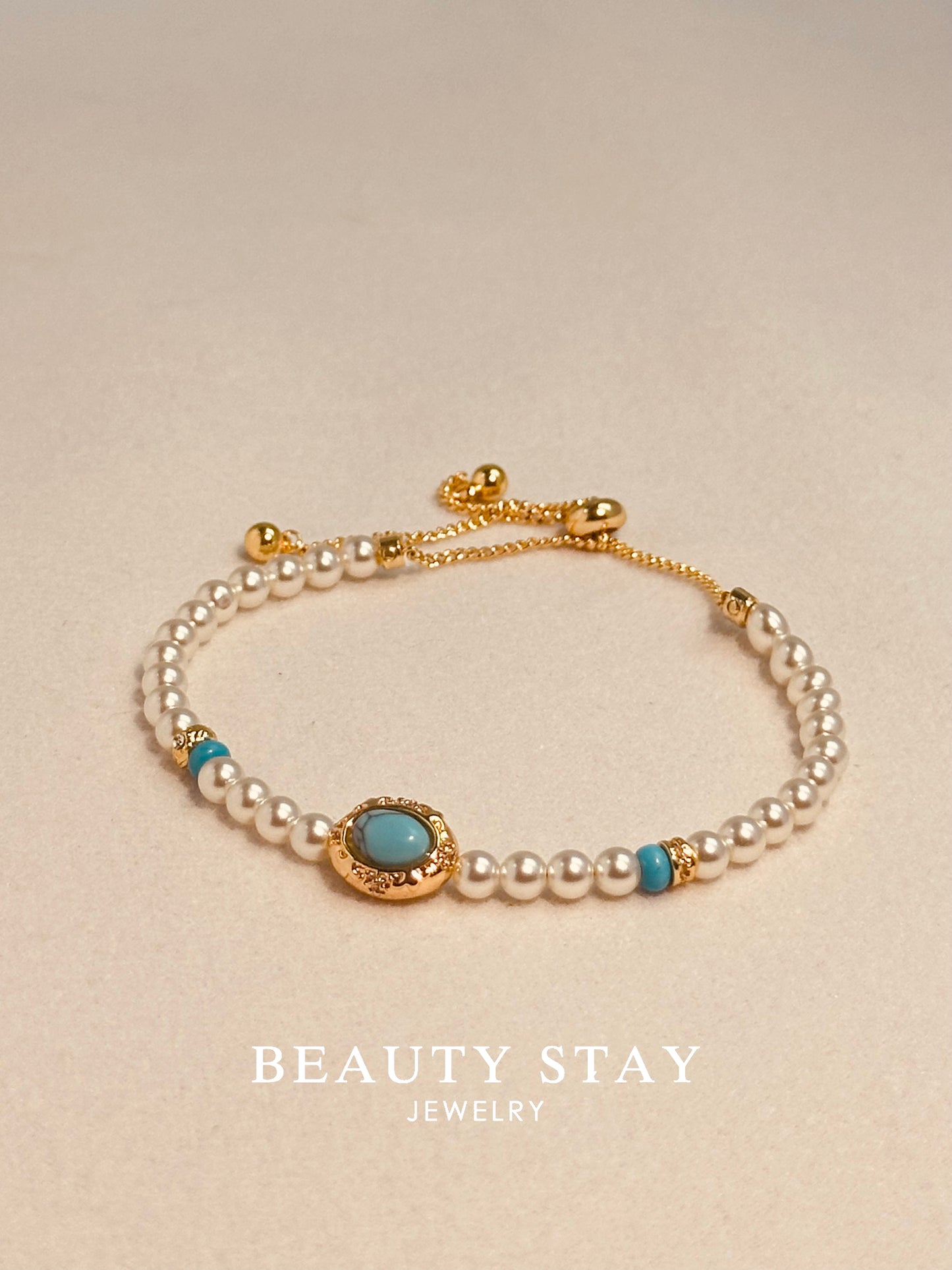 Baroque gold pearl bracelet-Blue Stone