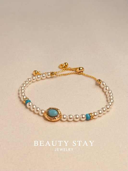 Baroque gold pearl bracelet-Blue Stone