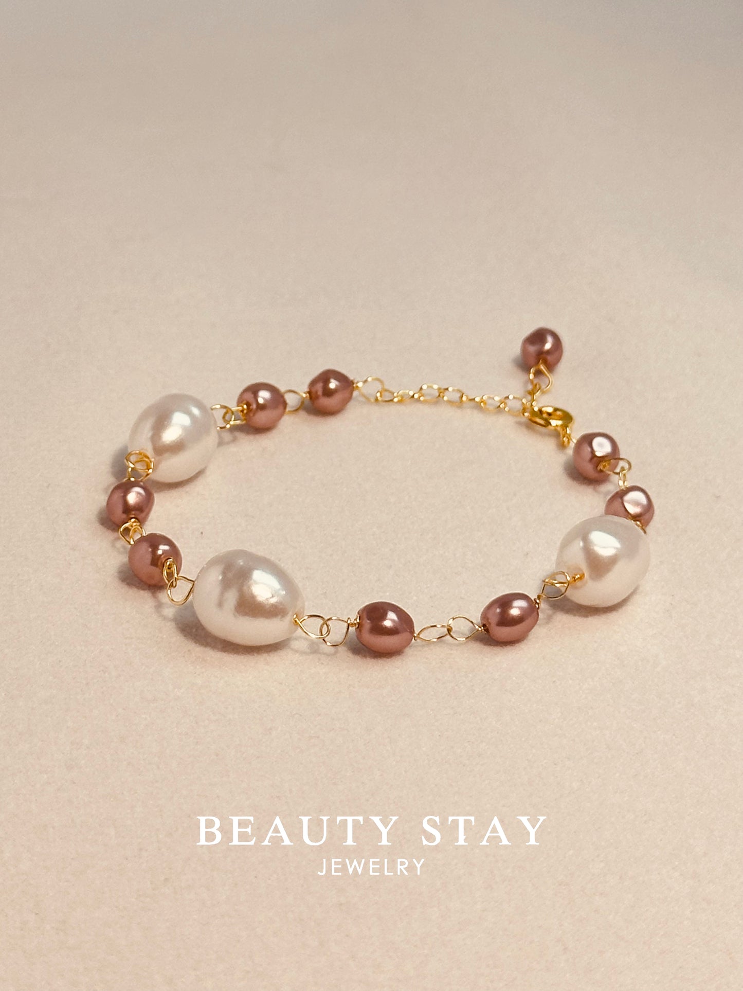 Baroque gold pearl bracelet-Pink