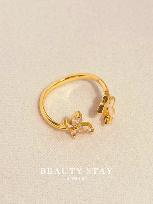 Gold diamond butterfly ring