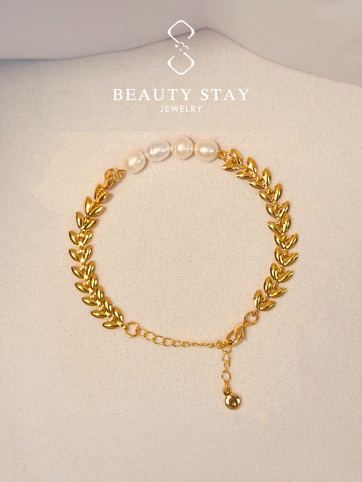 Baroque gold pearl bracelet-Leaf