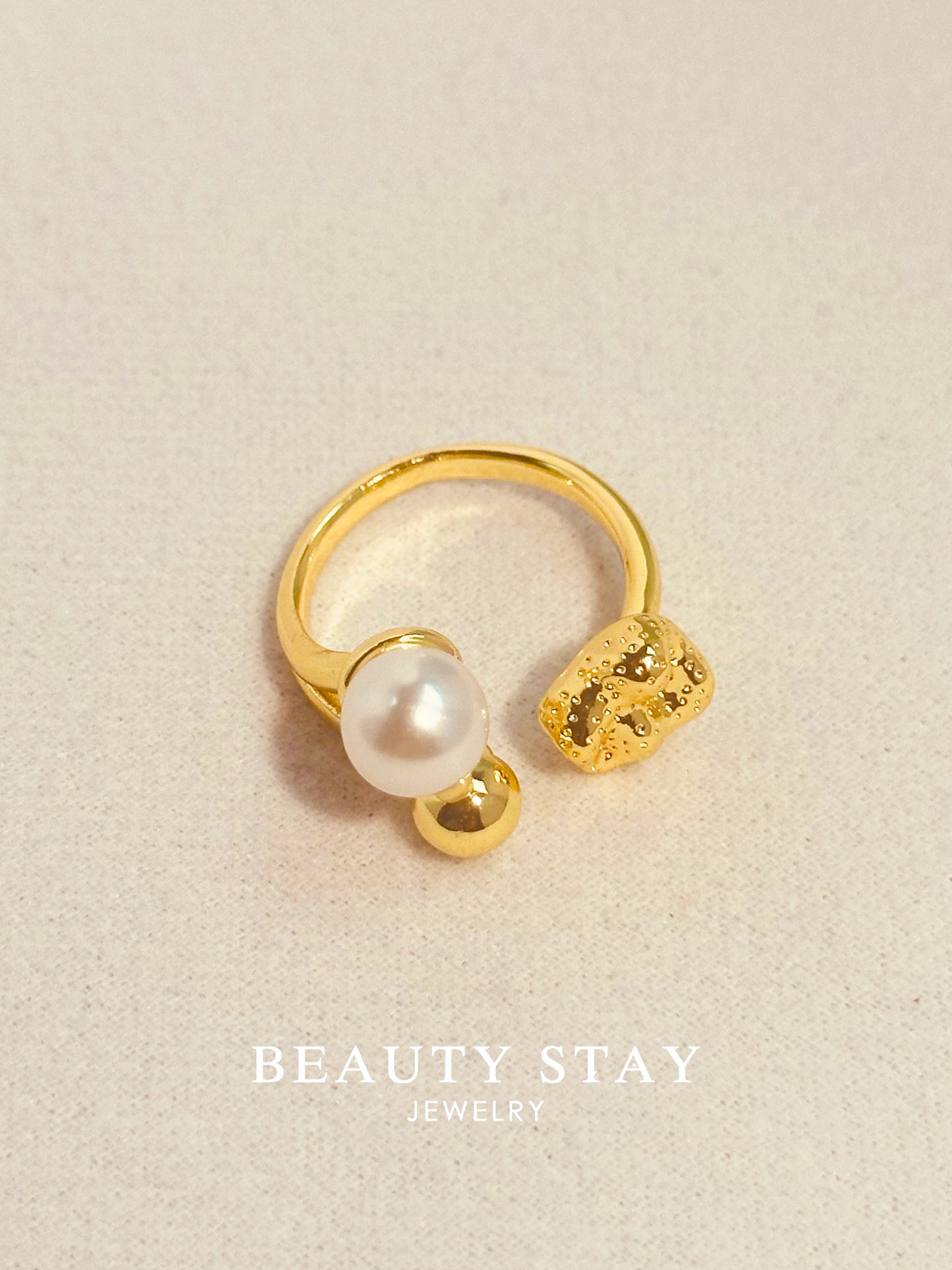 Gold plated pearl open ring