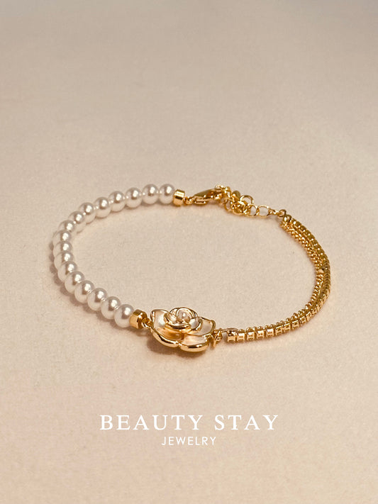 Baroque gold pearl bracelet-Flower